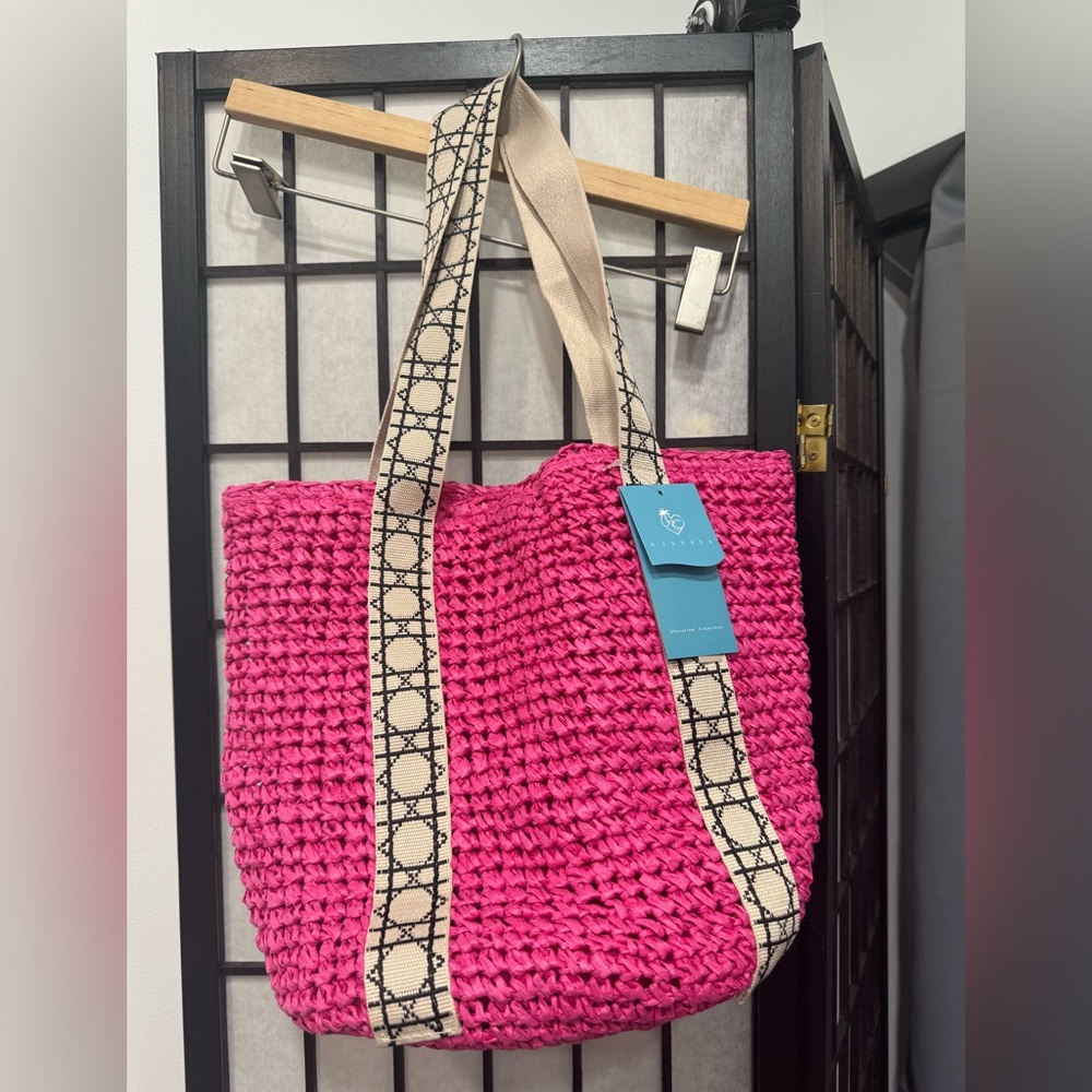 Pink Woven Tote Bag